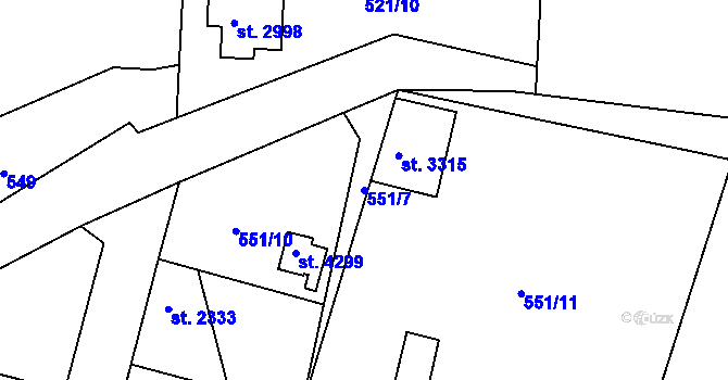 Parcela st. 551/7 v KÚ Náchod, Katastrální mapa
