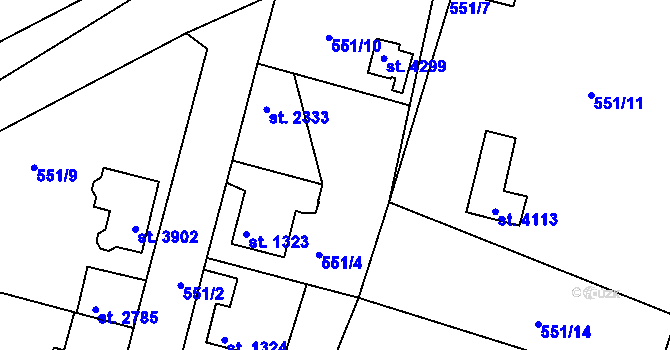 Parcela st. 551/8 v KÚ Náchod, Katastrální mapa