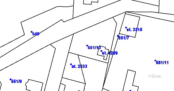 Parcela st. 551/10 v KÚ Náchod, Katastrální mapa