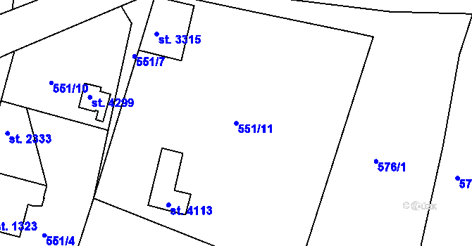 Parcela st. 551/11 v KÚ Náchod, Katastrální mapa