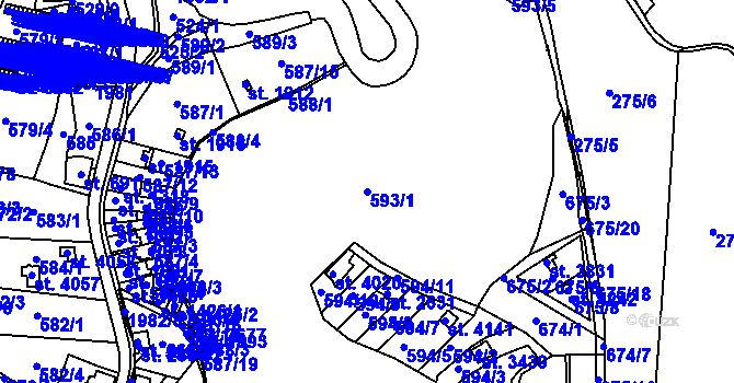 Parcela st. 593/1 v KÚ Náchod, Katastrální mapa