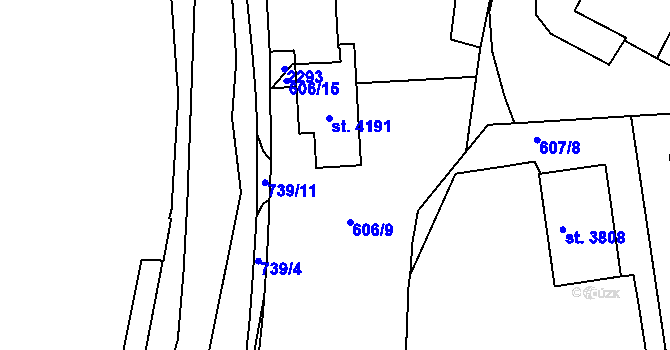 Parcela st. 606/9 v KÚ Náchod, Katastrální mapa