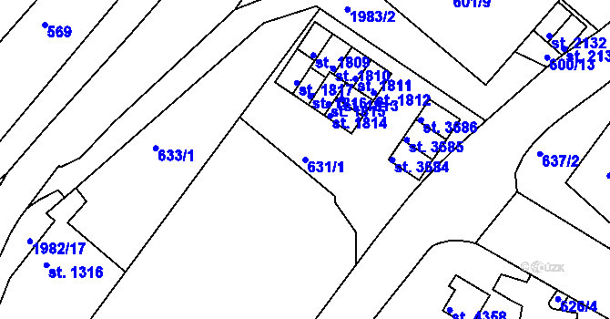 Parcela st. 631/1 v KÚ Náchod, Katastrální mapa