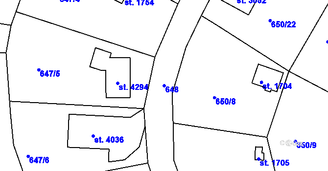 Parcela st. 648 v KÚ Náchod, Katastrální mapa