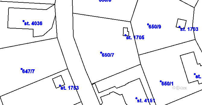 Parcela st. 650/7 v KÚ Náchod, Katastrální mapa
