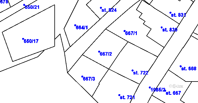 Parcela st. 667/2 v KÚ Náchod, Katastrální mapa