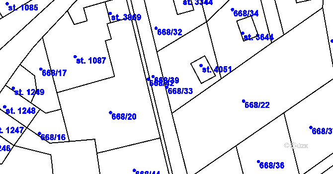 Parcela st. 668/33 v KÚ Náchod, Katastrální mapa