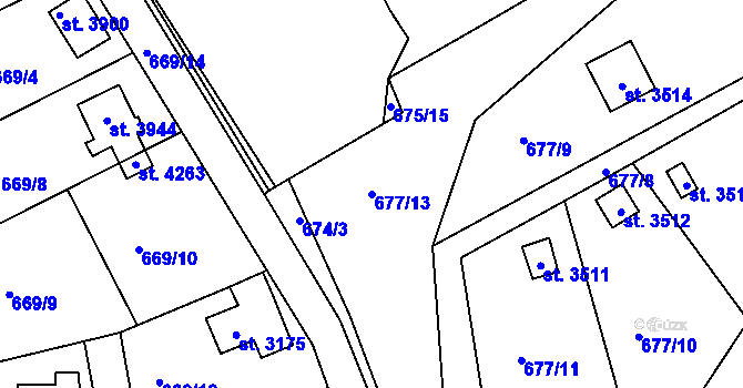 Parcela st. 677/13 v KÚ Náchod, Katastrální mapa