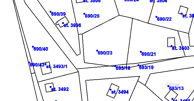 Parcela st. 690/23 v KÚ Náchod, Katastrální mapa