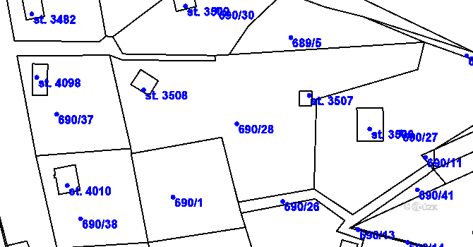 Parcela st. 690/28 v KÚ Náchod, Katastrální mapa