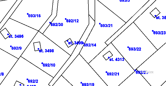 Parcela st. 692/14 v KÚ Náchod, Katastrální mapa