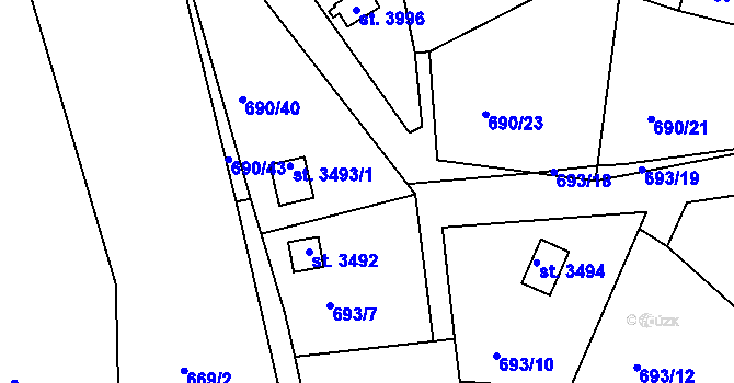 Parcela st. 693/8 v KÚ Náchod, Katastrální mapa