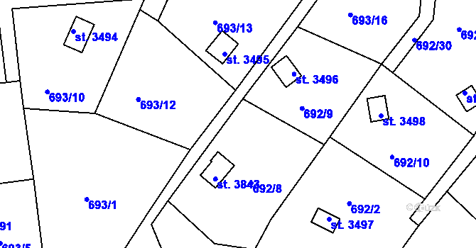 Parcela st. 693/14 v KÚ Náchod, Katastrální mapa