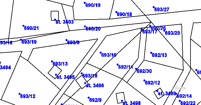 Parcela st. 693/16 v KÚ Náchod, Katastrální mapa