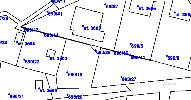 Parcela st. 693/28 v KÚ Náchod, Katastrální mapa