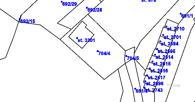 Parcela st. 704/4 v KÚ Náchod, Katastrální mapa