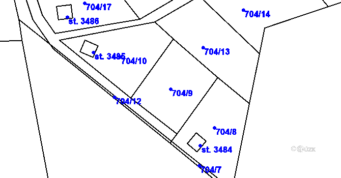 Parcela st. 704/9 v KÚ Náchod, Katastrální mapa