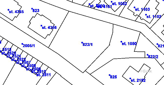 Parcela st. 822/1 v KÚ Náchod, Katastrální mapa