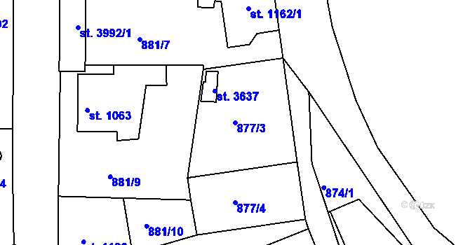 Parcela st. 877/3 v KÚ Náchod, Katastrální mapa