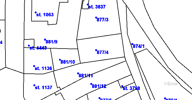 Parcela st. 877/4 v KÚ Náchod, Katastrální mapa