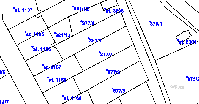 Parcela st. 877/7 v KÚ Náchod, Katastrální mapa