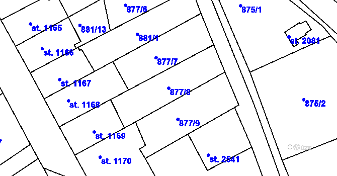 Parcela st. 877/8 v KÚ Náchod, Katastrální mapa