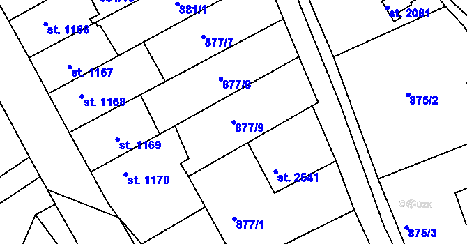 Parcela st. 877/9 v KÚ Náchod, Katastrální mapa