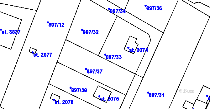 Parcela st. 897/33 v KÚ Náchod, Katastrální mapa