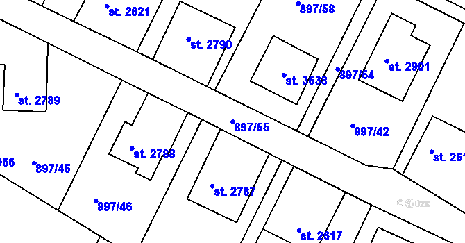 Parcela st. 897/55 v KÚ Náchod, Katastrální mapa