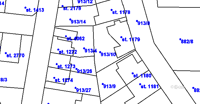 Parcela st. 913/10 v KÚ Náchod, Katastrální mapa