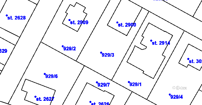 Parcela st. 929/3 v KÚ Náchod, Katastrální mapa