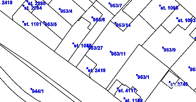 Parcela st. 953/25 v KÚ Náchod, Katastrální mapa