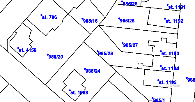 Parcela st. 985/28 v KÚ Náchod, Katastrální mapa