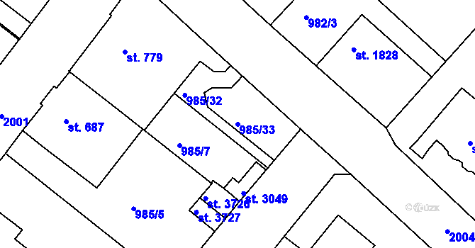 Parcela st. 985/33 v KÚ Náchod, Katastrální mapa