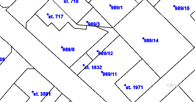 Parcela st. 989/12 v KÚ Náchod, Katastrální mapa