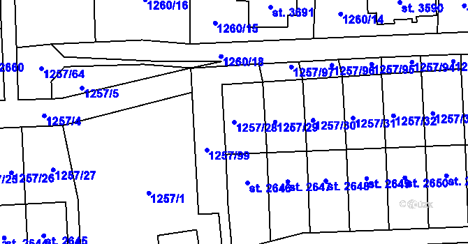 Parcela st. 1257/28 v KÚ Náchod, Katastrální mapa