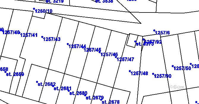 Parcela st. 1257/46 v KÚ Náchod, Katastrální mapa