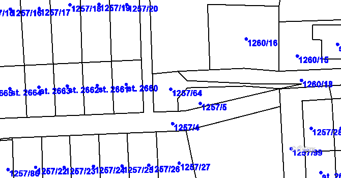 Parcela st. 1257/64 v KÚ Náchod, Katastrální mapa