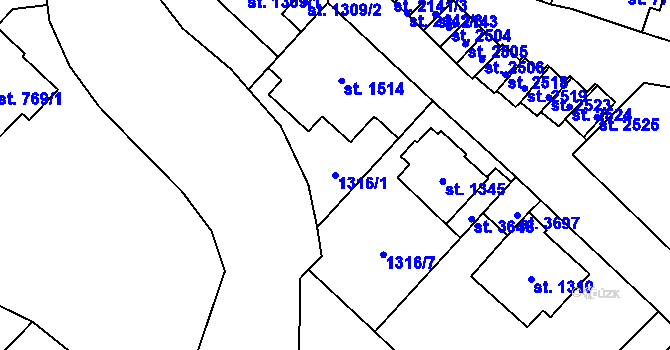 Parcela st. 1316/1 v KÚ Náchod, Katastrální mapa