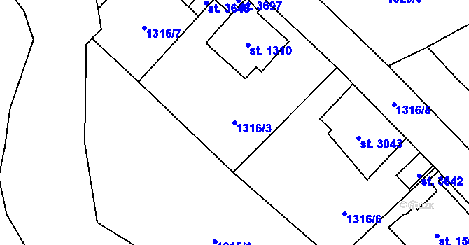 Parcela st. 1316/3 v KÚ Náchod, Katastrální mapa
