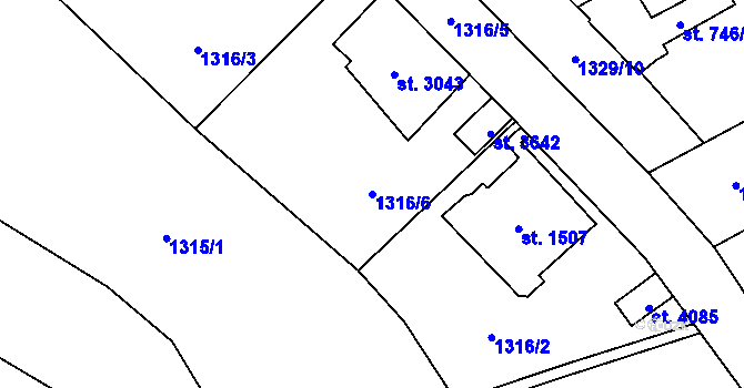 Parcela st. 1316/6 v KÚ Náchod, Katastrální mapa