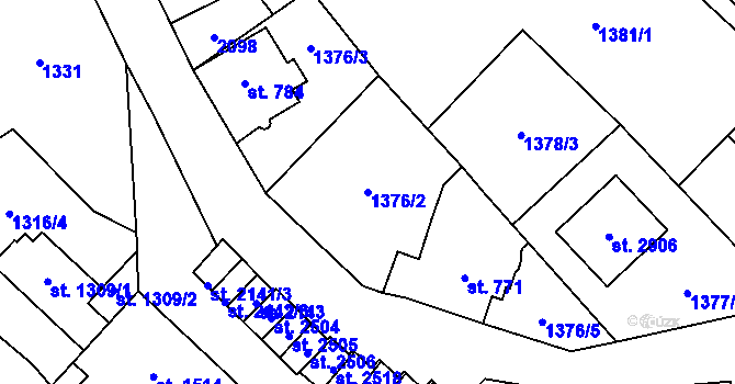 Parcela st. 1376/2 v KÚ Náchod, Katastrální mapa