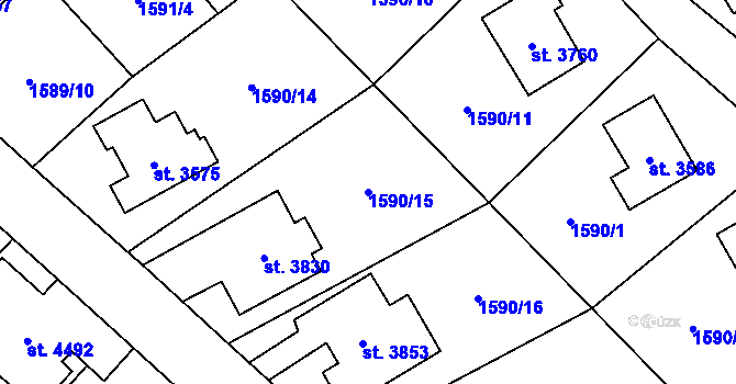 Parcela st. 1590/15 v KÚ Náchod, Katastrální mapa