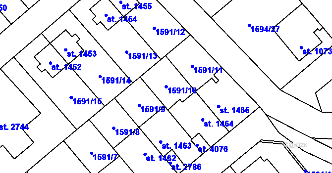 Parcela st. 1591/10 v KÚ Náchod, Katastrální mapa