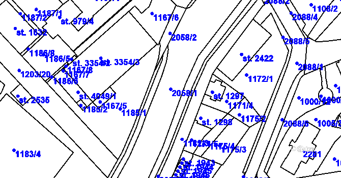 Parcela st. 2058/1 v KÚ Náchod, Katastrální mapa