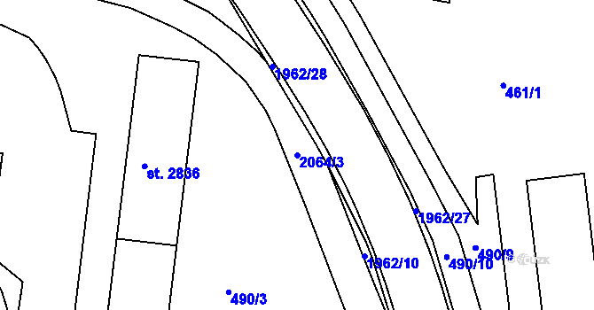 Parcela st. 2064/3 v KÚ Náchod, Katastrální mapa