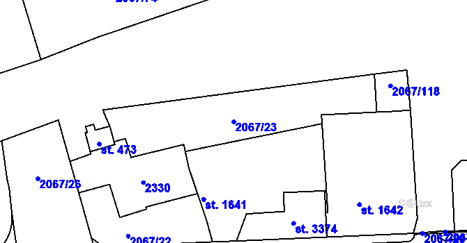 Parcela st. 2067/23 v KÚ Náchod, Katastrální mapa