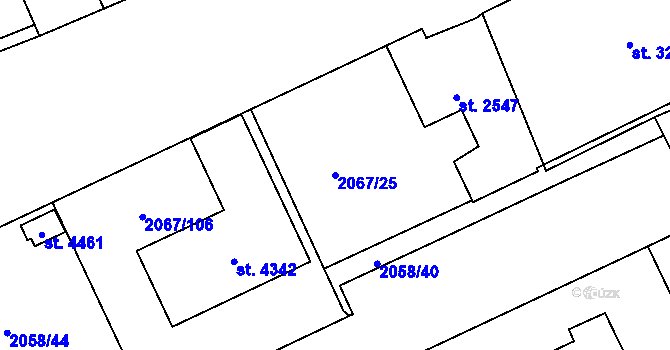 Parcela st. 2067/25 v KÚ Náchod, Katastrální mapa