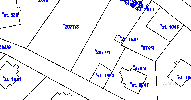 Parcela st. 2077/1 v KÚ Náchod, Katastrální mapa