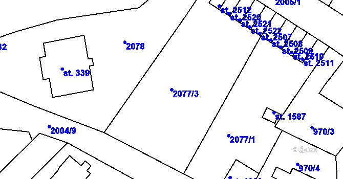 Parcela st. 2077/3 v KÚ Náchod, Katastrální mapa